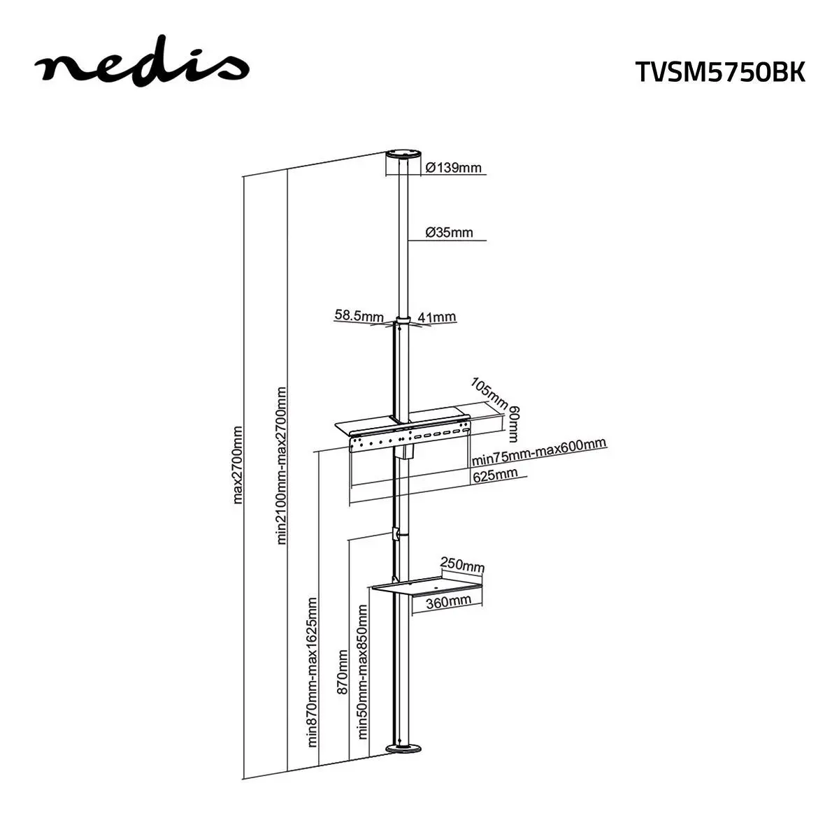 Teleskopický TV držák Nedis TVSM5750BK